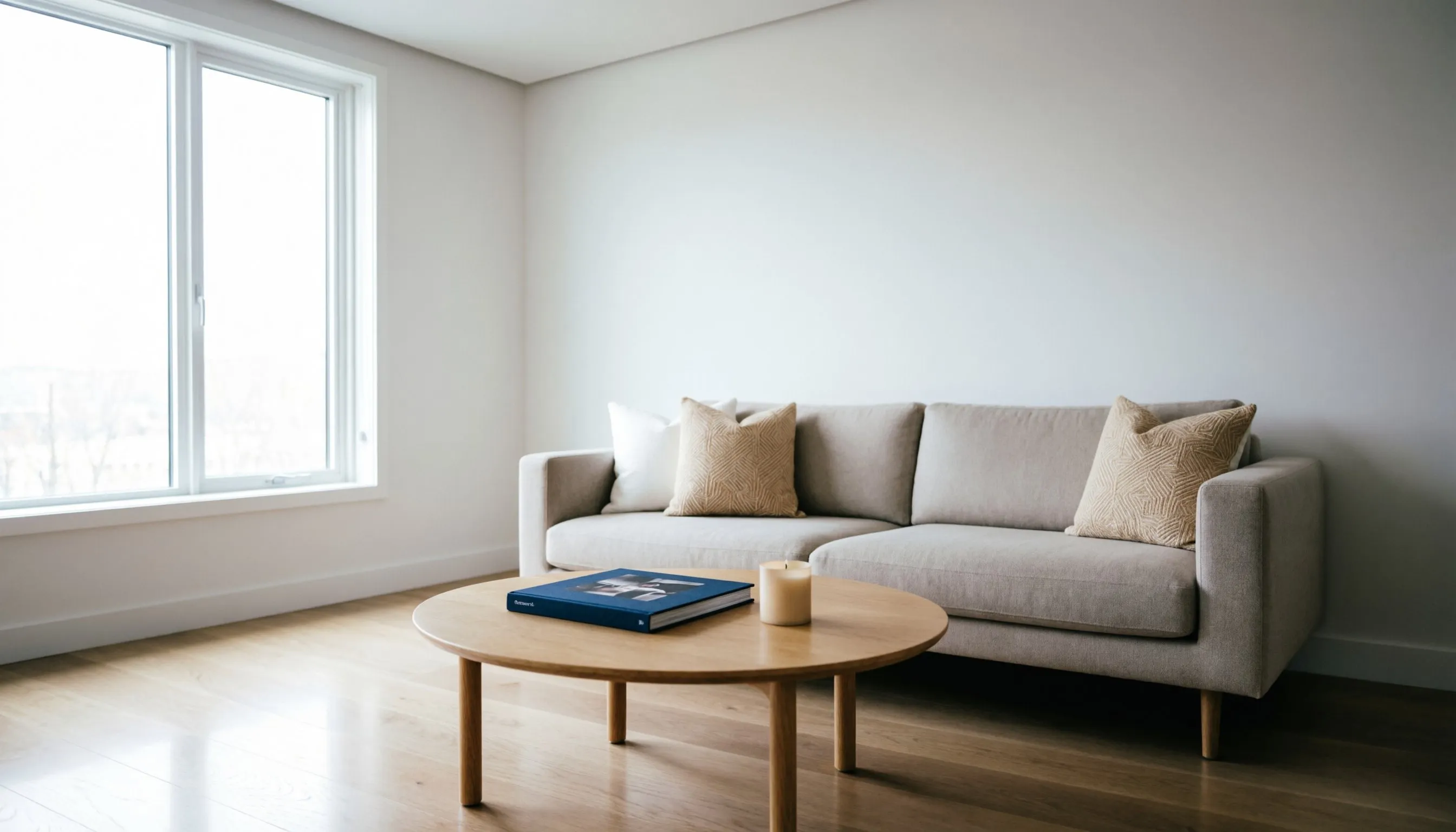 Bright living room prepared for a real estate shoot