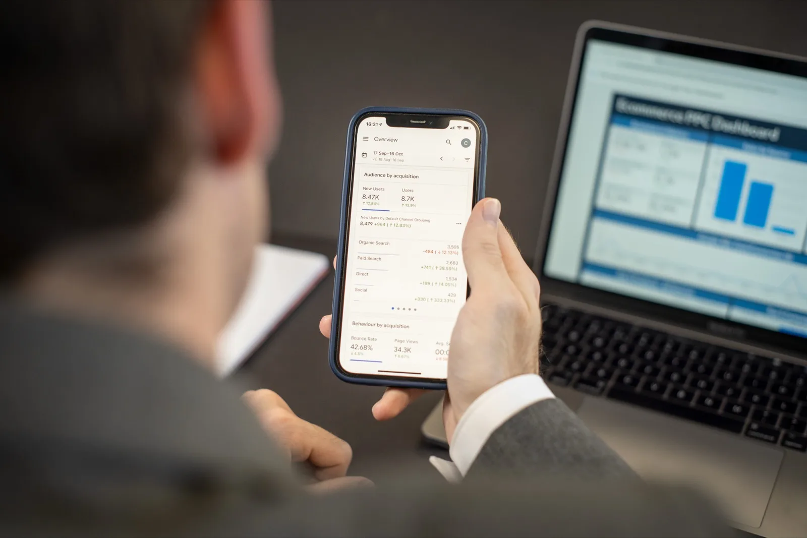 Consulta móvil de métricas para ilustrar el seguimiento continuo del crecimiento