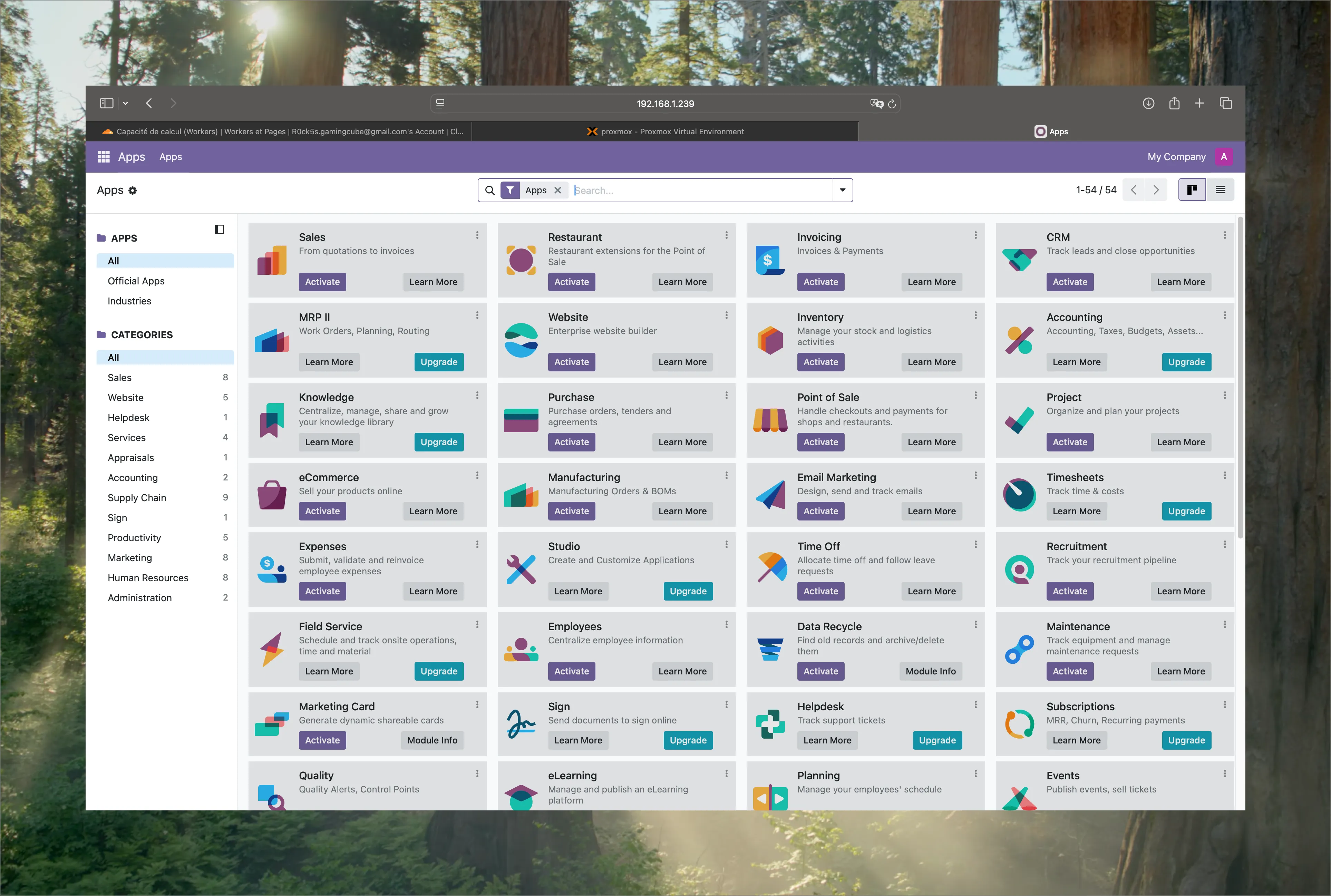 Liste des applications Odoo